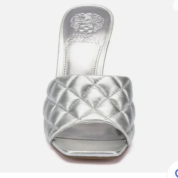 Vince Camuto Silver Quilted Mules Heeled Sandals NWT Size 9 - Picture 4 of 12